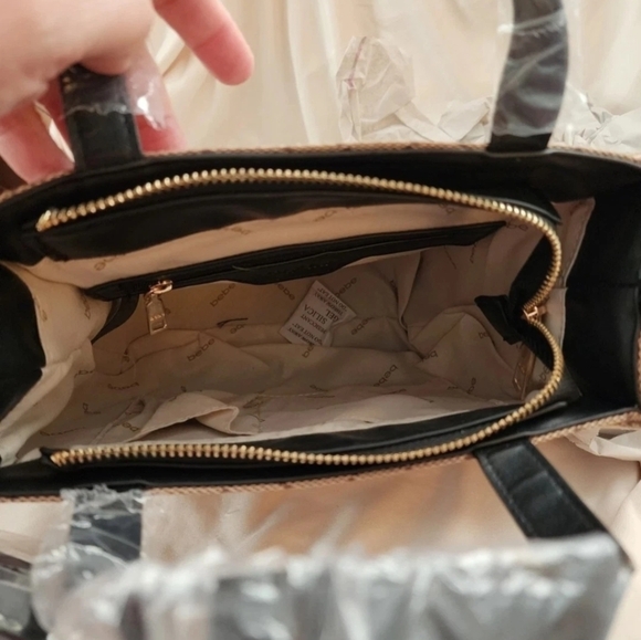 Bebe Los Angeles Talulla Mini Tan and Black Logo Tote - Picture 4 of 10